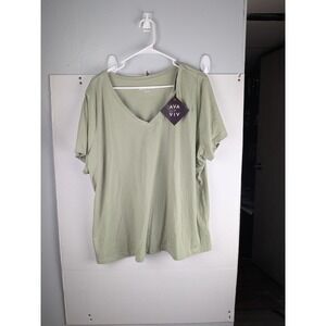 AVA & VIV Women's Plus Size Sage Green V Neck Short Sleeve T Shirt Tee 1X